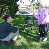 Margaret Slowgrove explains to Peter Read rules of Vigoro (ladies cricket) - a game popular with many local Aboriginal women